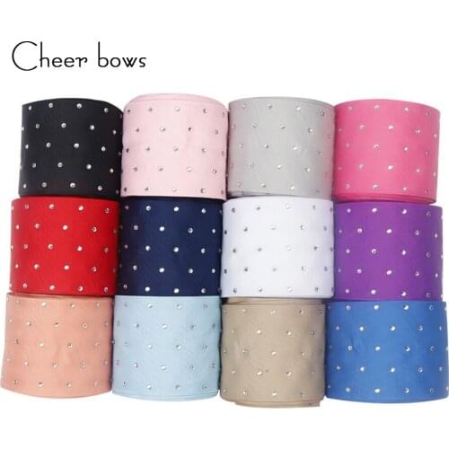 Cheer Bows 50Y Diamond Grosgrain Ribbon 75mm Rhinestones DIY Crafts Hair Bow Materials Home Textile Decorative Strass Ribbon