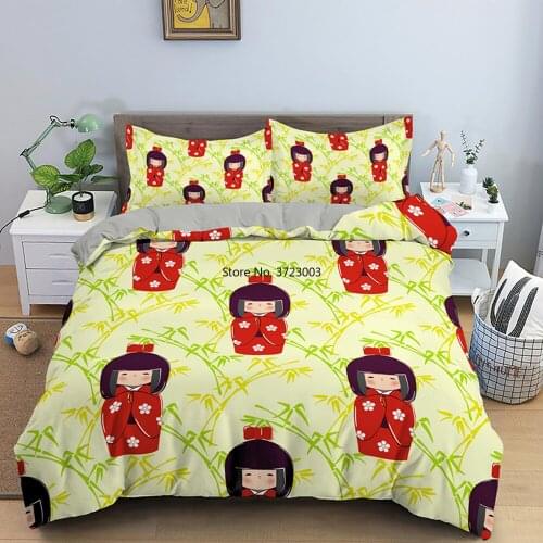 Fashionable Japanese Wafen Doll Digital Printed Down Quilts Pillowcase Bedding Children Adult Bedroom Home Decoration