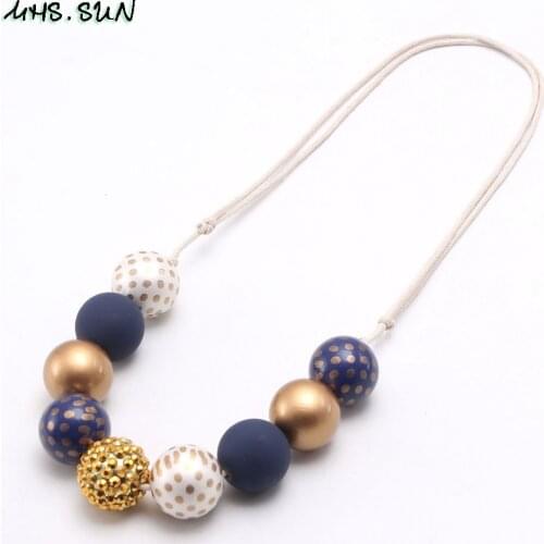 MHS.SUN fashion diy boys girls chunky bubblegum beads necklace handmade kids children adjustable rope necklace for party gift
