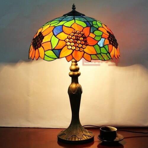 Tiffany Multicolour Glass Table lamp sunflower Bed-lighting Living Room Coffee Study Lamp Rustic Dia 40*h62cm
