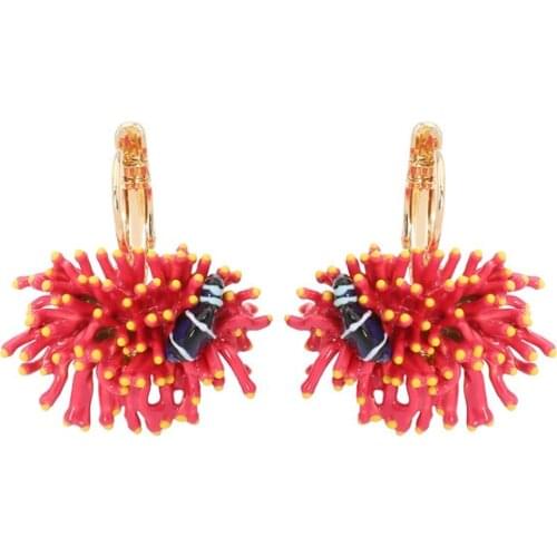 New enamel glaze fashion coral fish ear hooks female fresh and elegant wild niche atmosphere marine life earrings earrings