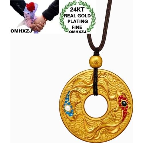 OMHXZJ Wholesale CA445 European Fashion Fine Woman Party Birthday Wedding Gift Vintage Fish Peace Buckle 24KT Gold Pendant Charm
