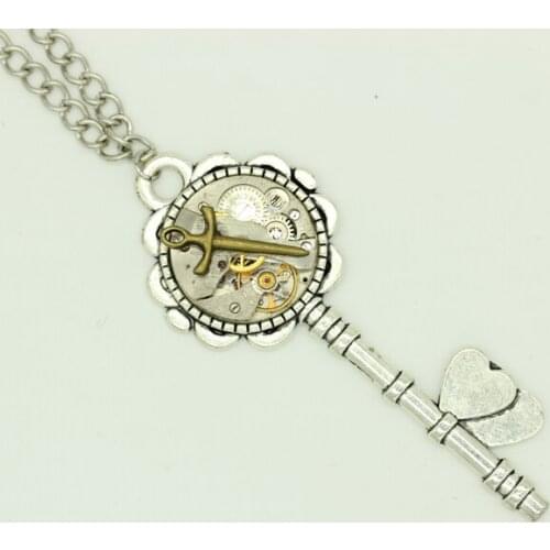 Steampunk Watch Movement Necklace & Watch Parts Gears Pendant Key Pendants Jewelry