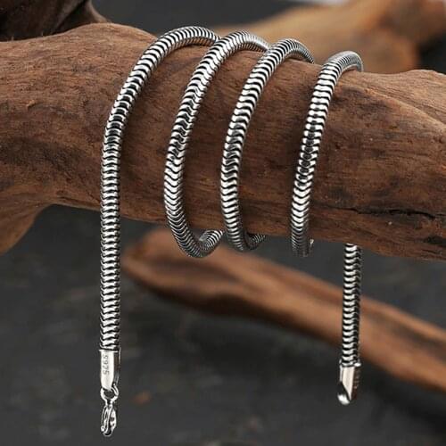 3mm Thick 925 Sterling Silver color Men Women Retro Thai Silver color Snake Necklace Thai Silver Round Chain Necklace Jewelry