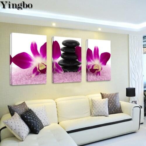 Full Square/Round Diamond Painting Orchid black pebbles 3 Pieces Embroidery Mosaic diamond Pictures of Rhinestones decor art