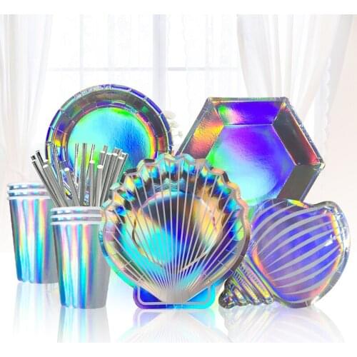 Mermaid Theme Birthday Party Disposable Tableware Colorful Shell Cake Paper Set Baby Shower Decoration Kids Supplies MD01