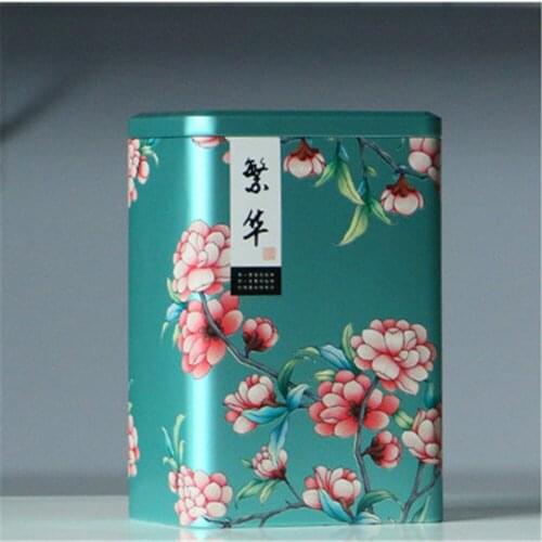 Flower Printing Large Tea Cans Candy Snack Storage Box Food Container Case Home Organizer Jars Metal Square Coffee Sealed Tank