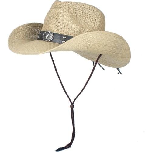Retro Women Men Straw Hollow Western Cowboy Hat Summer Dad Sombrero Hombre Beach Cowgirl Jazz Sun Hat Size 56-58CM