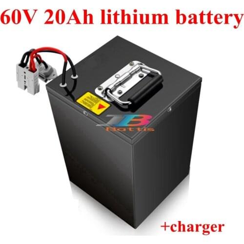 Steel case battery 60v 20Ah Lithium 50A BMS 3000w for scooter 60v ATV EV RV Golf cart tricycles solar panal inverter + charger