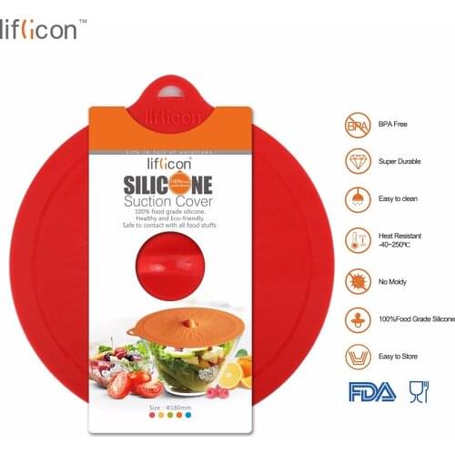 Liflicon 1pc 7"(180mm)Glass Lids Premium Suction Pan Lids Heat Resistant Silicone Spill Lids Stopper Food Safe Kitchen Tool