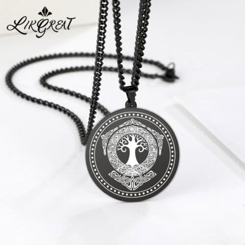 316L Steel Nordic Viking Talisman Valknut Tree of Life Celtic Love Knot Runes Amulet Pendant Necklace for Men Pagan Scandinavian