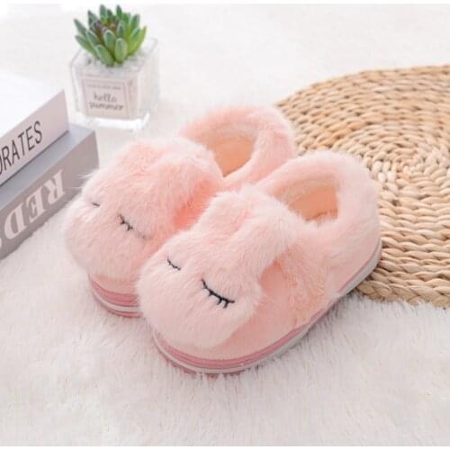 Fashion Children Cotton Shoes Kids Home Slippers Boys And Girls Baby Cute Rabbit Ears Plush Ball Thickening Warm Indoor Shoes