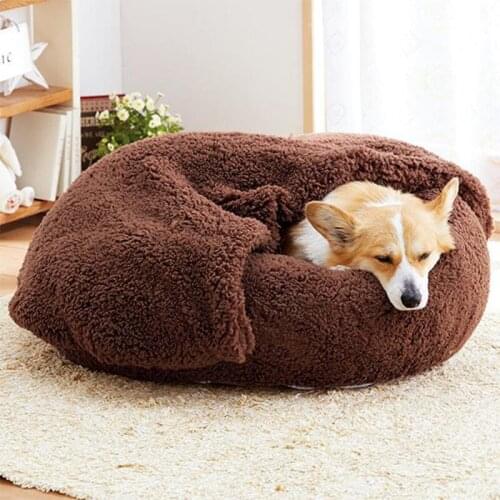 Warm Dog Bed Fluffy Pet Bed Kennel Semi-Closed Removable Dog Round Dounts Beds Super Soft Fleece Puppy Mat Cat Nest Hondenmand
