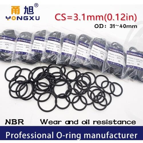 20PCS/lot Black NBR Sealing O-Ring CS3.1mm Thickness OD31/32/33/34/35/36/37/38/39/40*3.1mm ORing Seal Rubber Gasket Rings Washer
