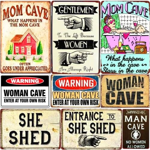Woman Cave Plaque Welcome To My She Shed Vintage Metal Signs Bar Pub Cafe Home Decor Mom Cave Metal Plates Funny Tin Poster N368