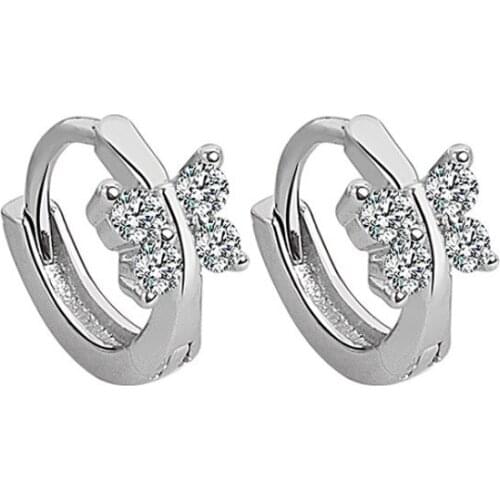 925 Sterling Silver Crystal Butterfly Stud Earrings For Women Girls Engagement Party Wedding Fashion Jewelry Pendientes eh111
