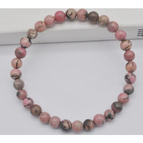 6MM Rhodonite Stone Beads Bracelet Bangle Stretch 7.5 Inch Jewelry For Woman Gift G647