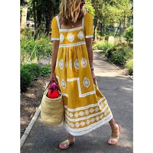 Autumn Women Dress 2020 Women Short Sleeve Floral Print Beach Sundress Boho Casual Loose A-Line Long Maxi Dresses Plus Size