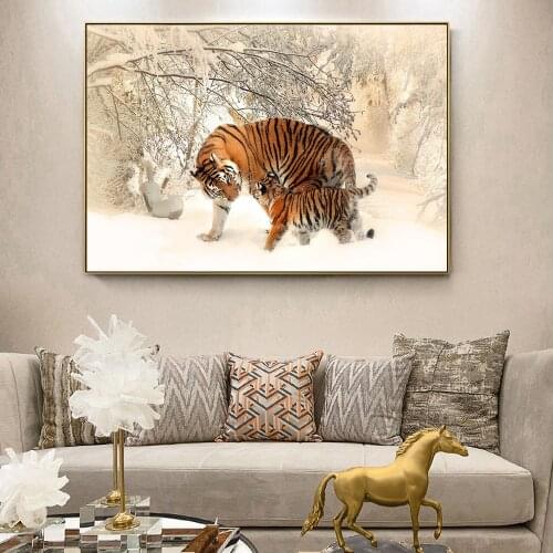 Animals Wall Art Canvas Paintings Tiger On The Snow Art Canvas PrintsWall Decor Modern Decorative Pictures Cuadros Decoration