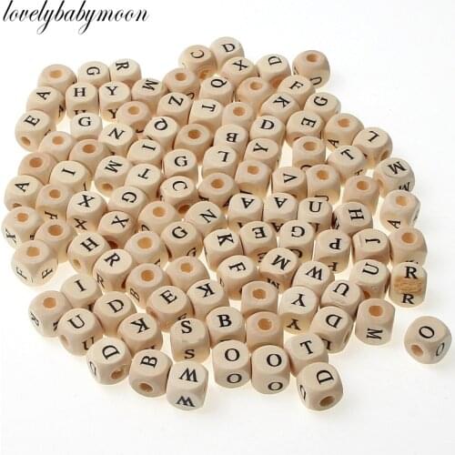 100pcs 8mm Bites Wooden Letter Alphabet Baby Teether DIY Teething Pacifier Chain Nursing Necklace Bracelet Baby Gift Teether Toy