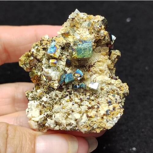 26.4-85.2mmg100% natural colorful chalcopyrite mineral specimen and crystal healing energy stone decorated with Quartz Gemstone