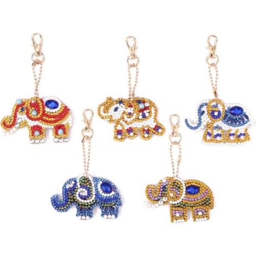 5pcs DIY Elephant Full Drill Special Shaped Diamond Painting Keychain Gifts Embroidery Women Bag Pendant Jewelry Key Ring