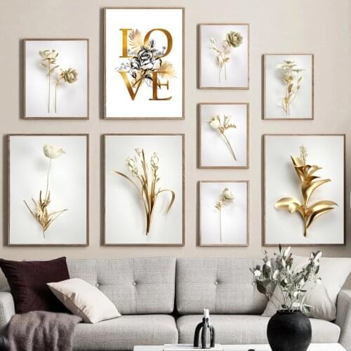 Abstract Golden Flower Painting Art Oil Painting Luxury Art Poster Modern Furniture Living Room Bedroom Decorative Wall Painting