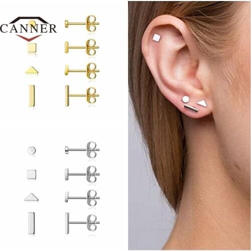 CANNER 3or4 pieces/set Small 925 Stamp Sterling Silver Stud Earrings for Women Piercing Earring Jewelry Pendientes Plata 925