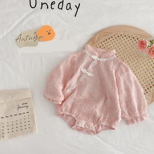 Infant Girls Long Sleeve Princess Birthday Baptism Party Baby Bodysuits Vintage Chinese Style Kids Rompers Toddler Outfits