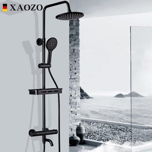 Bathroom Shower Set Themostatic Rain Waterfall Brass Shower Faucets Set Head Bath black Mixer with Hand Shower Faucet Rainfall