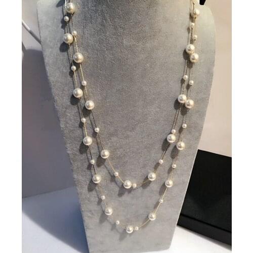 Double Layers Simulated Pearl Jewelry Long Necklace Women Classic Beads Chain Necklaces & Pendants Fine Gift
