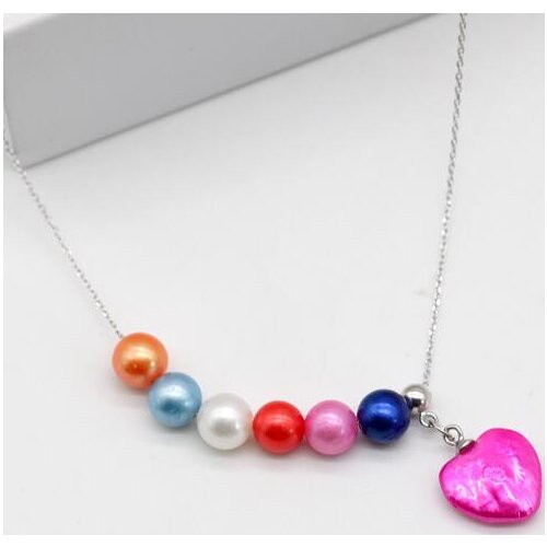 Ellen Jewelry ！ Pearl necklace heart pearl pendant necklaces with 925 sterling sliver chain rainbow pearls necklace for women