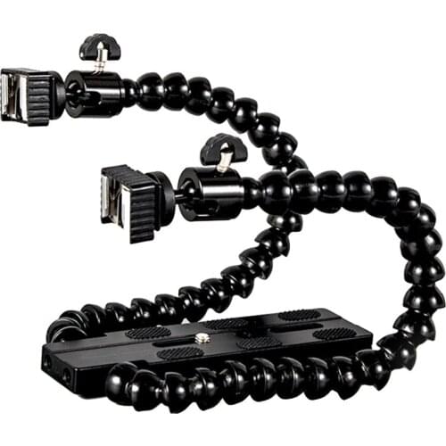 Flexible Dual Arm Camera Flash Bracket Holder Two Hot Shoe Mounts Bracket with Ball Head for Speedlite DSLR Macro Shooting