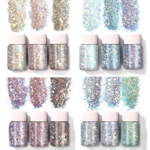 12 Colors Holographic Chunky Glitter Sequins for Face Body Eye Hair Nail Decoration DIY Crafts Flakes