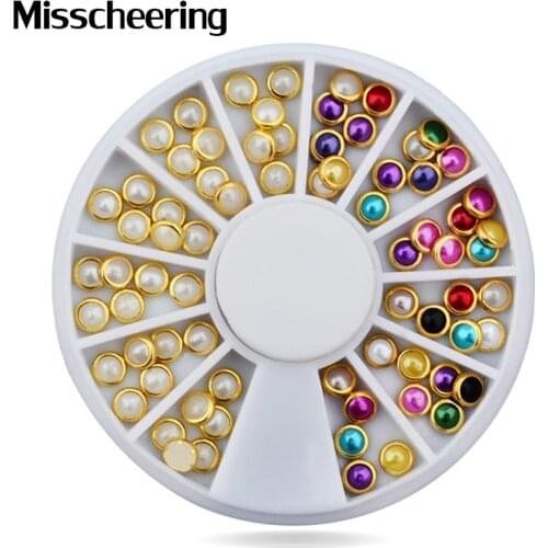 Hot 3d Nail Art Pearl Rhinestones Wheel,5mm Nail Stylish Tool Metal Studs Gems Charm Craft,DIY Manicure Nail Jewelry Decorations