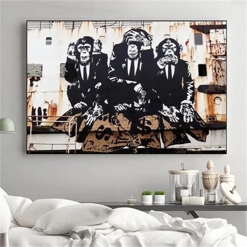 Three Monkeys Canvas Painting Modern Nordic Wall Art Posters Print Street Graffiti Wall Art Pictures For Living Room Home Decor