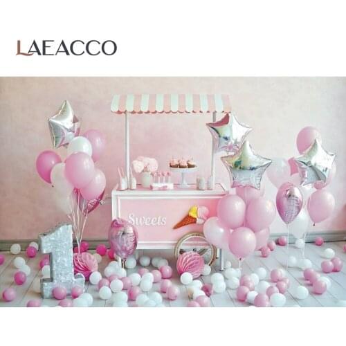 Laeacco 1st Birthday Party Background For Photography Balloons Dessert Ice Cream Cart Baby Photo Backdrop Photocall Photo Studio