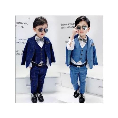 Summer Formal plaid boys suits 3pcs/set boy suits formal clothes suit for wedding tuxedo teenage clothing children party costume