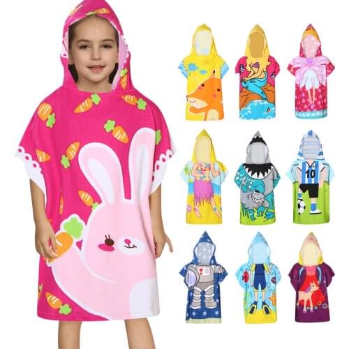 Multifunctional blanket dress Toddler Baby Girls Boys Funny Cartoon Print Beach Towel Hooded Swimsuit beach Cover-up Sundress