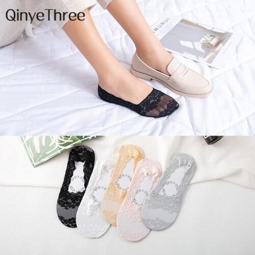 1 Pair Fashion Women Girls Summer Style Lace Flower Short Sock Antiskid Invisible Ankle Socks 2019 Sox Cherry blossoms patterned