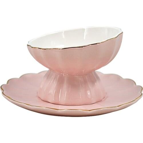 Non-slip Ceramic Cat Bowl Feeder Raised Stand Cute Princess Cervical Protect Food Water Cat Bowl Ceramic Small Dog Pet Supply