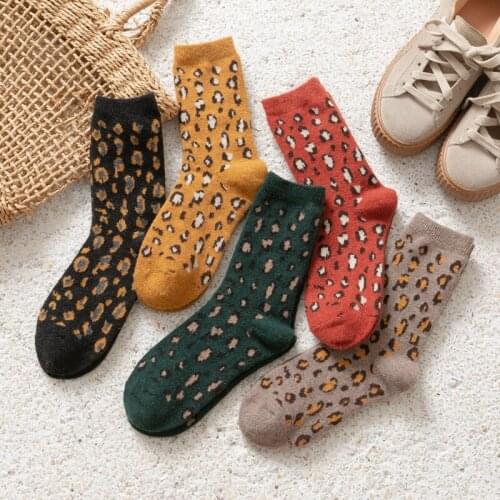 10 Pairs Women Leopard Crew Socks Novelty Animals Streak Prints Cute Funny Cool Cotton Aesthetics Fashion Vintage Casual Sock