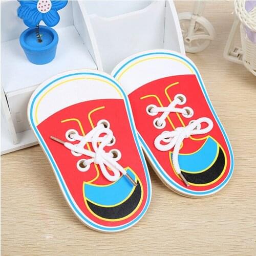 Montessori Toys Educational Wooden Toys for Children Early Learning Teaching Lacing Shoes Kids Tie Shoelaces 1PCS