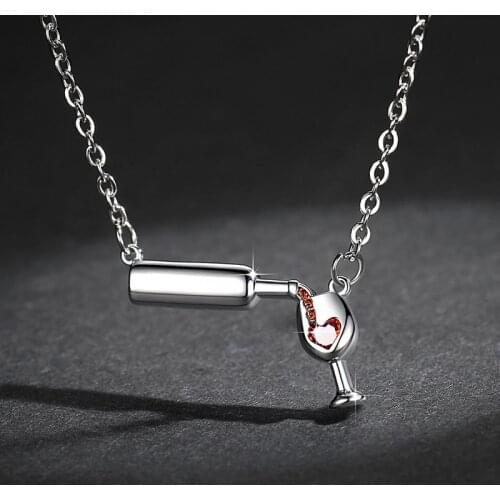 Wholesale 20pcs Red Heart Zirconia Wine Bottle & Glass Pendant Necklaces Fashion Choker Necklaces Jewelry Gifts For Women Girls