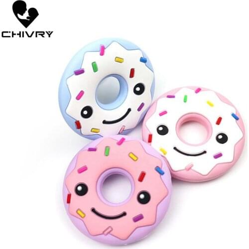 10Pcs Baby Teether Food Grade Silicone Cute Cartoon Donut Shape Toddler Baby Teething Necklace Toys DIY Newborn Gifts