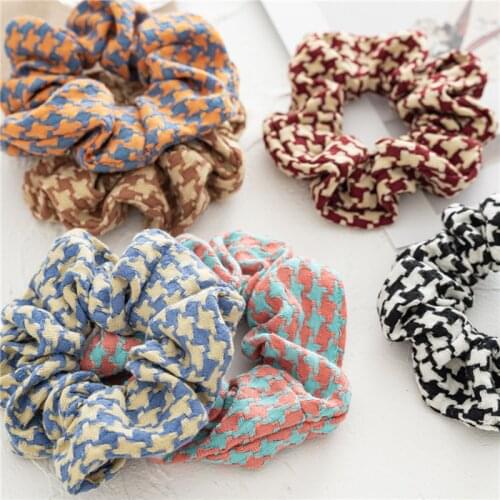 2021 Winter Rhombus Pattern Hair Scrunchie Women Girls Elastic Hair Rubber Bands Accessories Tie Hair Ring Rope Holder Headdress