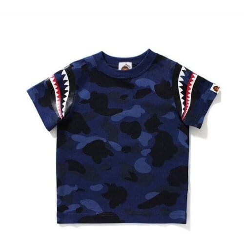 New Kids Boy Girls Cartoon Camo Double Shark Animal Printed Shirt Summer Short Shirts Tops Causal Children Clothes