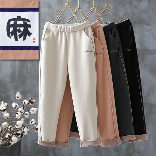 Harem Winter Warm Pants For Women Loose Velvet Womens Plus Size Casual Thick Woolen Pants Winter Ankle Length Trousers Cotton