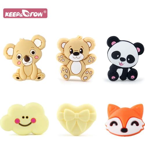 5pcs Cartoon Silicone Beads Koala Bow Bear Unicorn BPA Free Baby Teething Beads DIY Pacifier Clips Children Newborn Baby Teether
