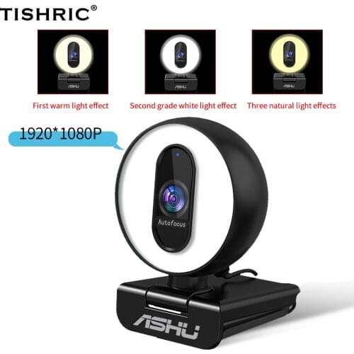 TISHRIC Ashu H100 Webcam 1080P 60fps Autofocus Web Camera For Computer Web Cam 1080P Webcam With Microphone Fill Light PC Camera